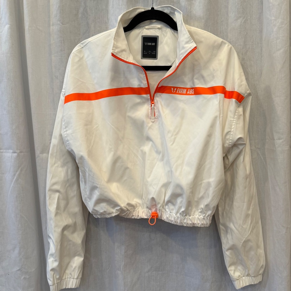 FIRM ABS White Orange Stripe Cropped Track Jacket‎ Athletic Pullover Womens XL - Picture 4 of 7